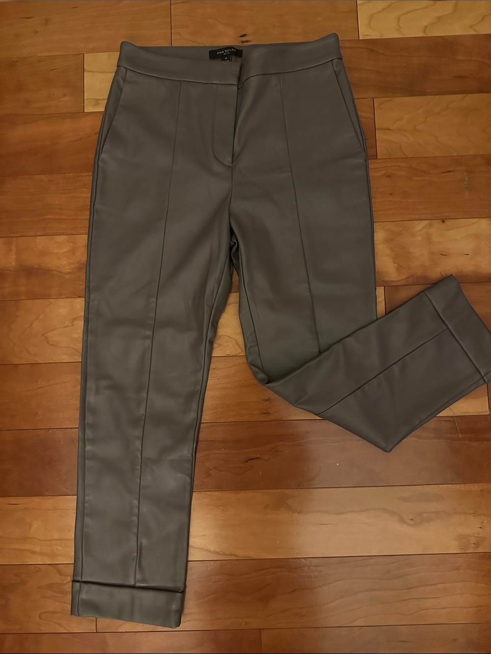 Ann Taylor Petite Faux Leather Pants in Dark Gray